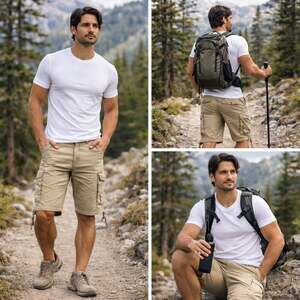 Free Planet Cargo Shorts Men’s 34 Beige Ripstop Utility Hiking Shorts